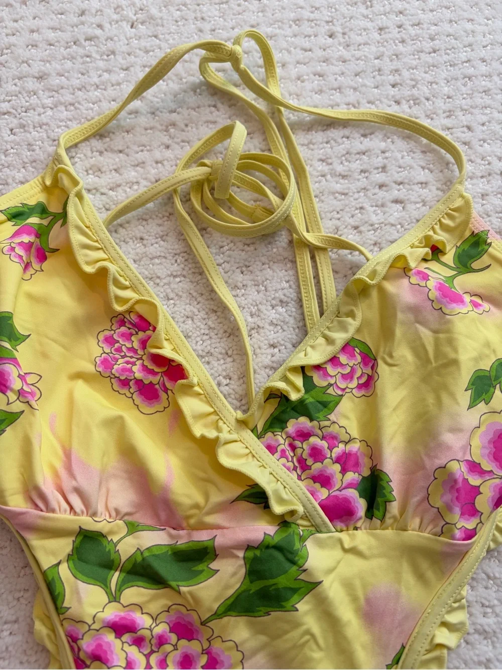 Frankie's Bikinis Yellow One-Piece Swimsuit with Pink Accent NWT $185